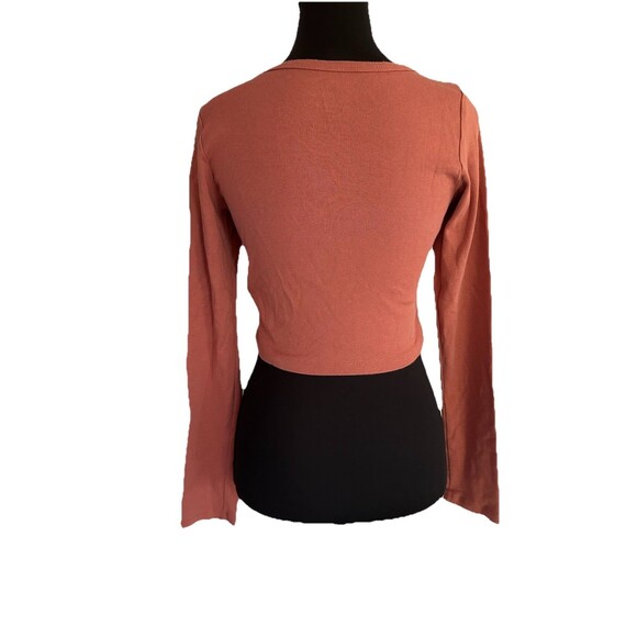 Billabong Woman's Brown Long Sleeve Crop Top Stay Golden YTK surfer Size Medium - Picture 3 of 5